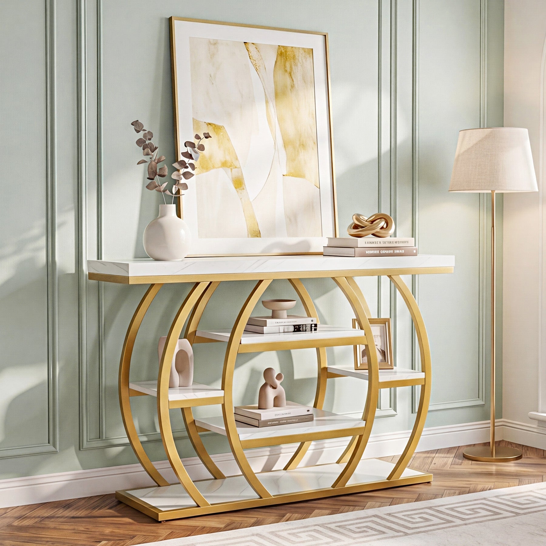 Tribesigns Console 105 cm, Table d’Entrée Étroite à 5 Niveaux avec Plateau Effet Marbre