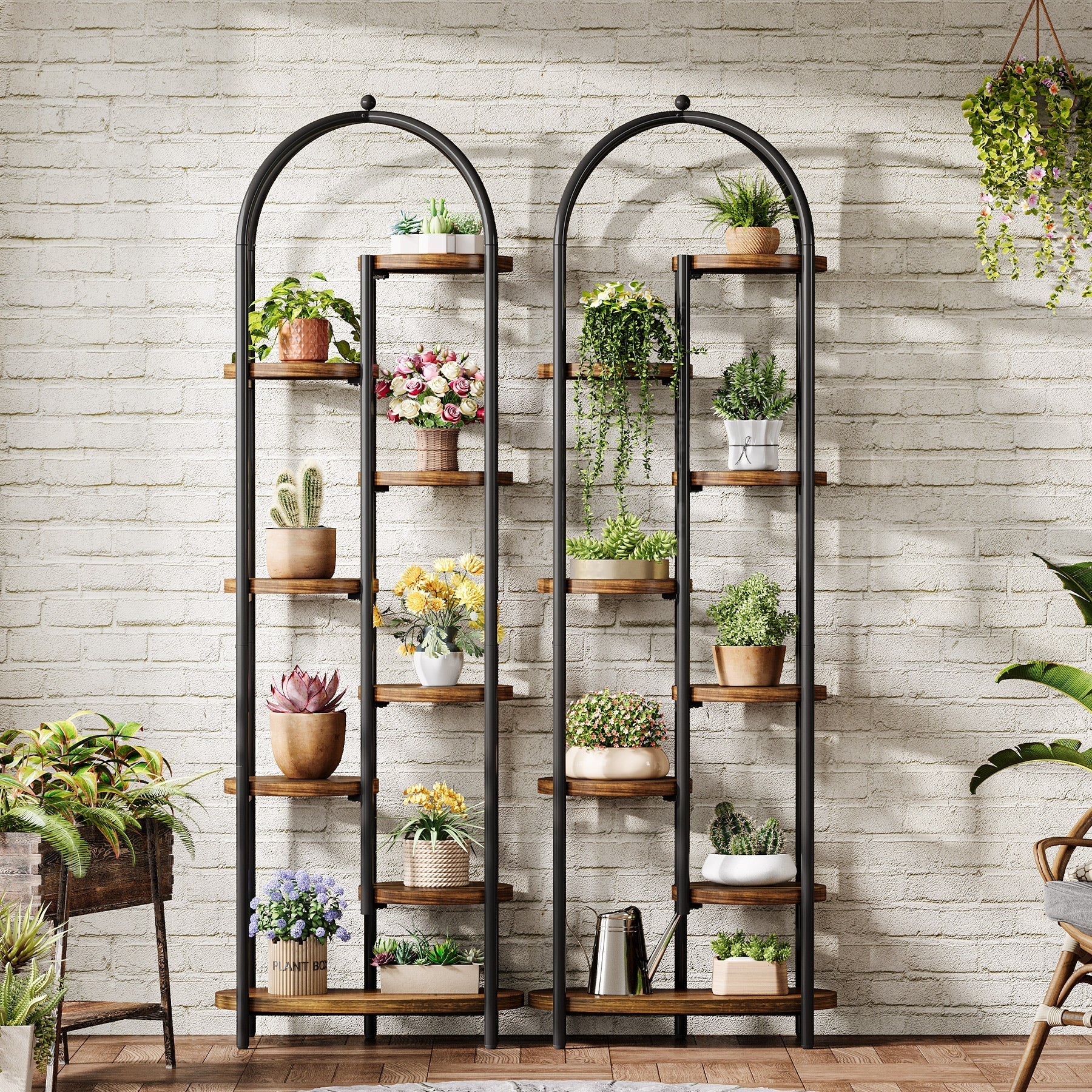 Étagère à plantes de 180 cm de haut avec 8 étagères, Support pour 10 plantes Étagère d'angle avec structure métallique