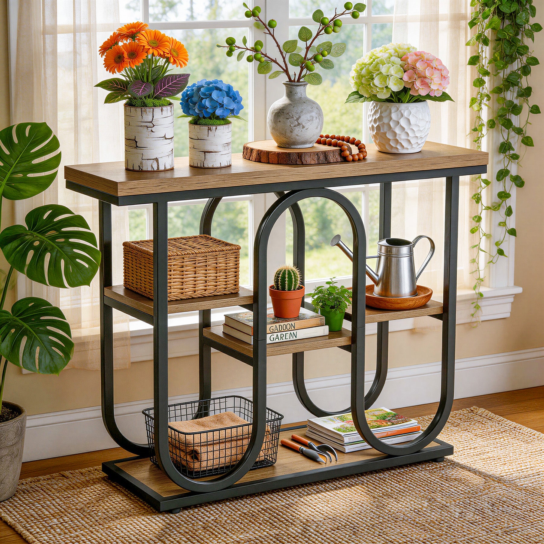 Tribesigns Console de 100 cm, table d’entrée industrielle à 4 niveaux pour salon