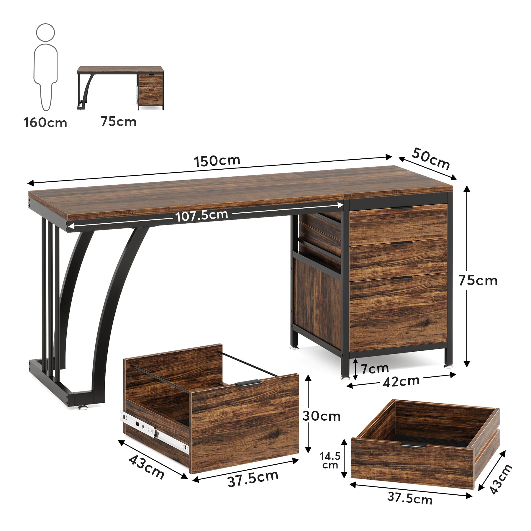 Tribesigns Coiffeuse meuble à 3 tiroirs réversibles, Bureau de maquillage chic