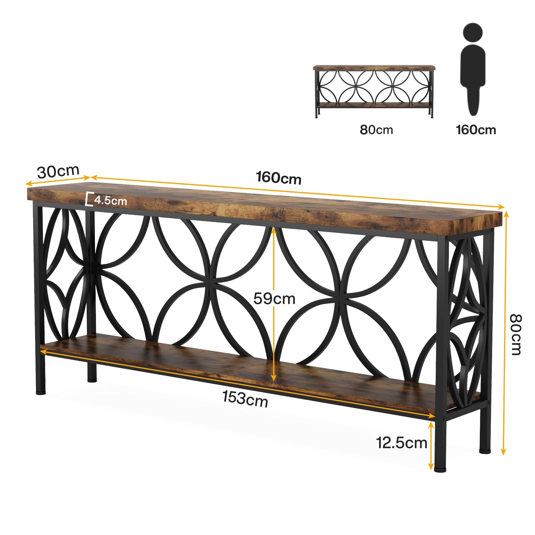 Tribesigns 2-Tier 160 cm Consoletafel, Industriële Sofa Tafel Achter de Bank