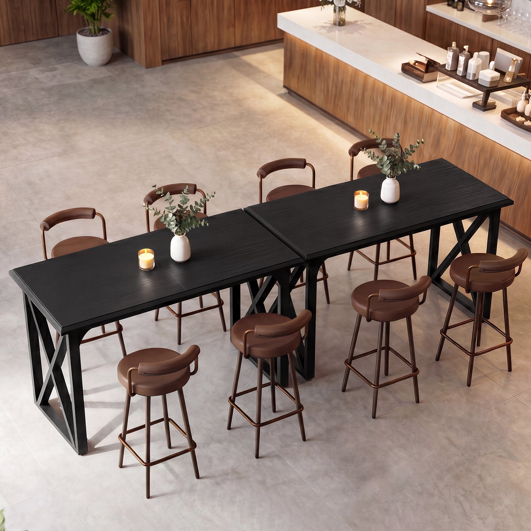 Tribesigns Table de Bar Haute 140 cm avec Base Métallique en X, pour 2 à 4 Personnes