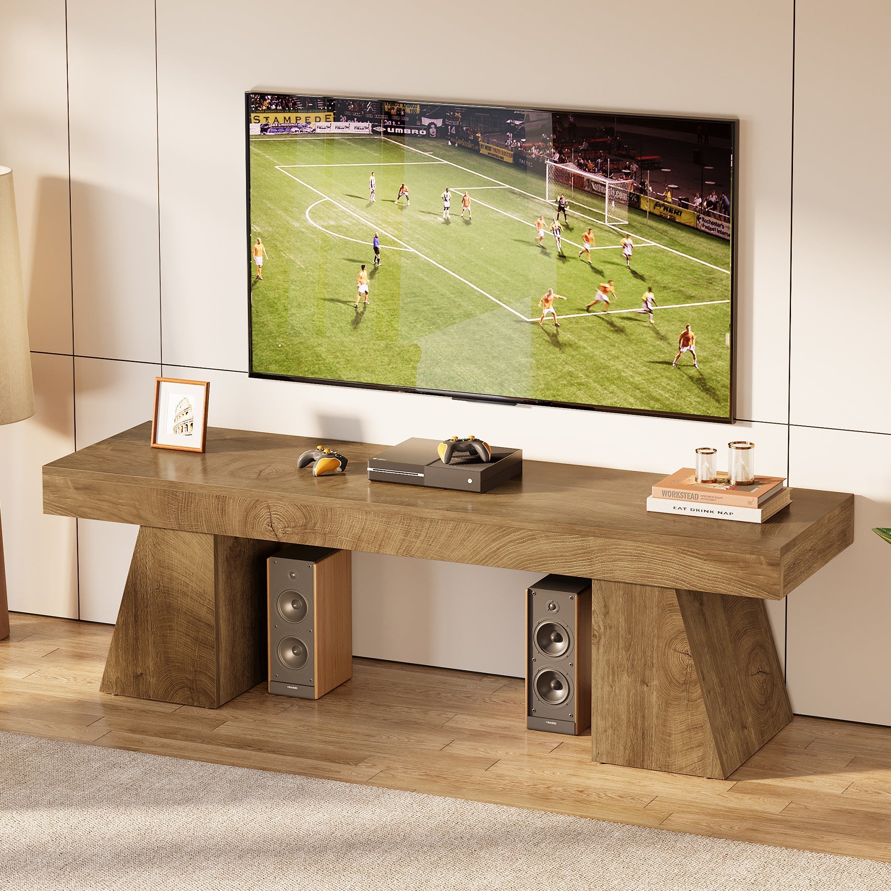 Tribesigns Meuble TV Bas 160 cm pour Téléviseurs jusqu’à 75 Pouces avec Base Géométrique