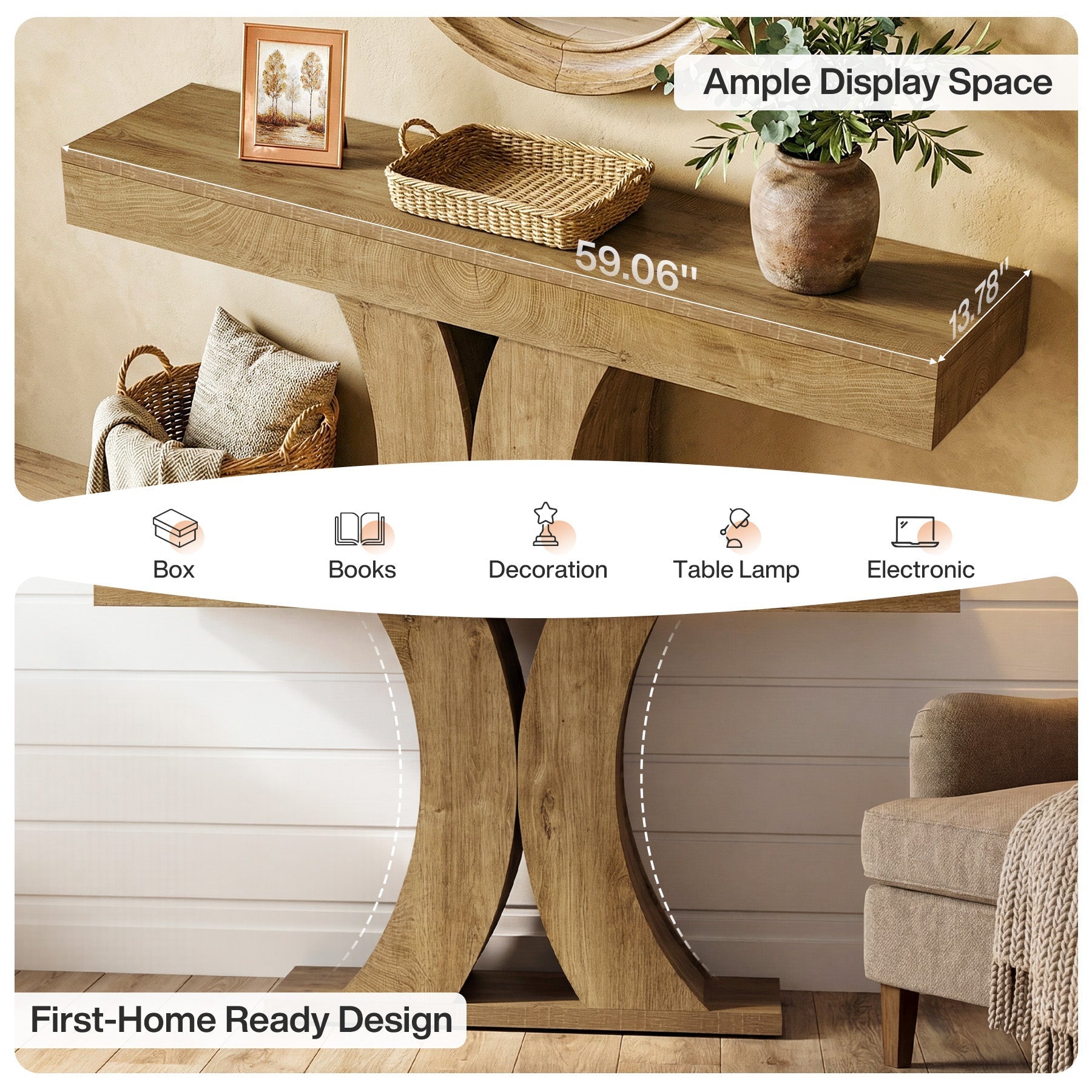 Tribesigns Console 150 cm, Table d'entrée étroite en bois pour salon