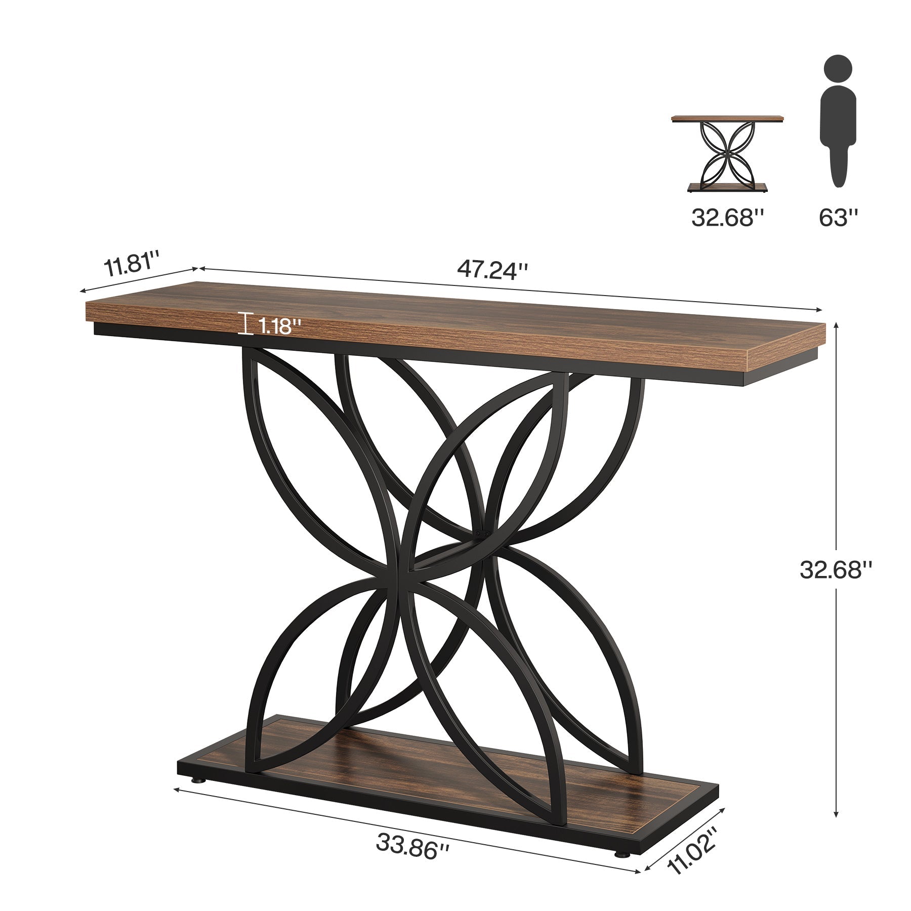 Tribesigns Table console industrielle pour entrée, Table basse avec pied papillon en métal unique