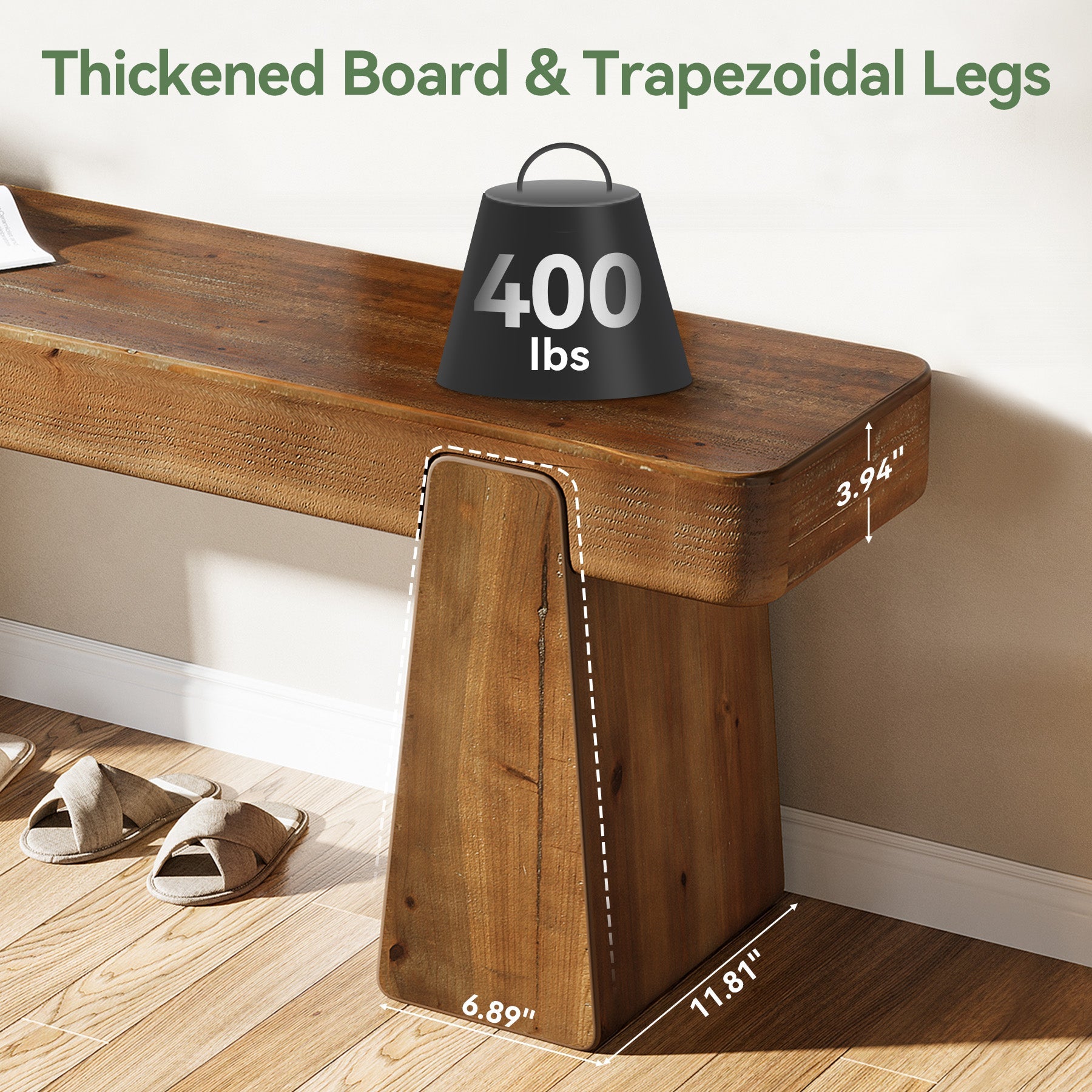 Tribesigns Banc en Bois Massif de 120 cm, Style Campagne avec Pieds Renforcés