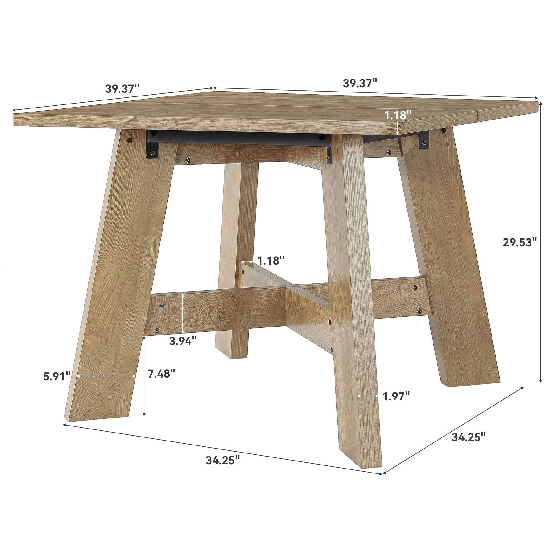 Tribesigns Table à Manger Carrée de 100 cm, Table de Cuisine Rustique pour 4 Personnes