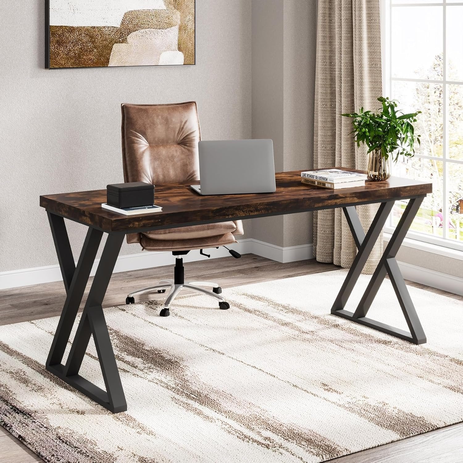 Tribesigns Bureau d’ordinateur de 140 cm, bureau moderne avec pieds métalliques en Z pour maison et bureau