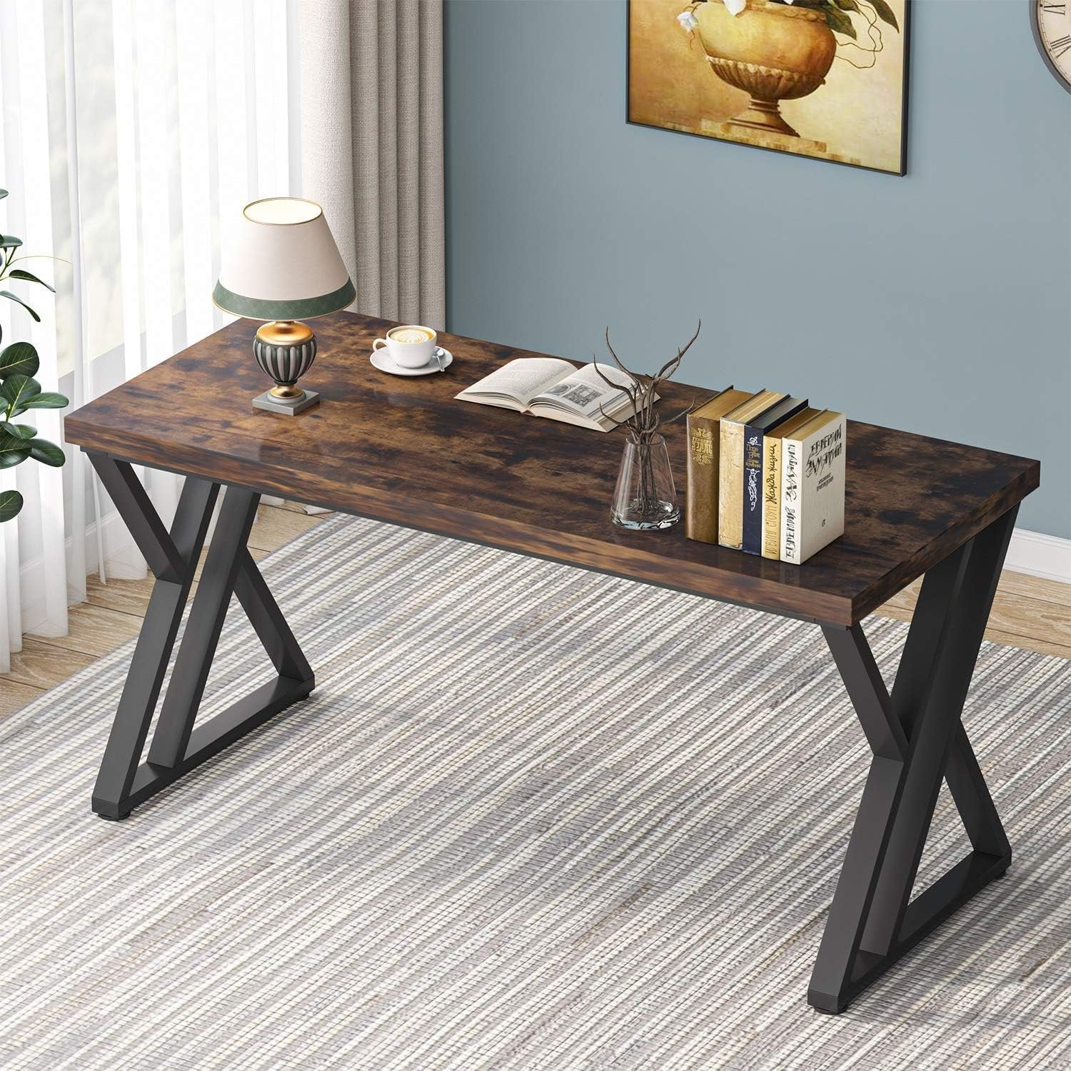 Tribesigns Bureau d’ordinateur de 140 cm, bureau moderne avec pieds métalliques en Z pour maison et bureau