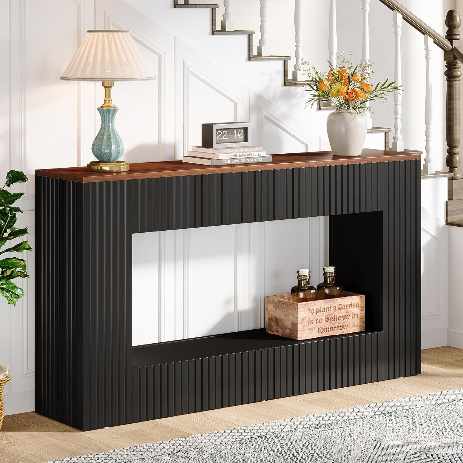 Tribesigns Table console moderne, Table de couloir étroite avec rangement Table basse en bois