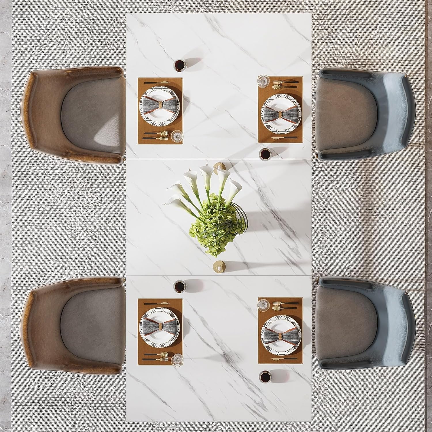 Tribesigns Table de salle à manger moderne de 160 cm avec plateau en marbre artificiel et pieds en métal