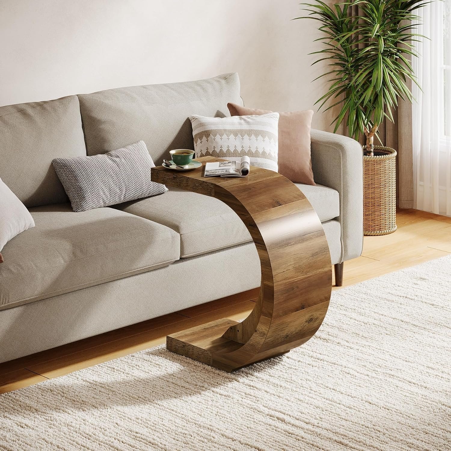 Tribesigns Table d'appoint en forme de C, Table basse Table de chevet étroite