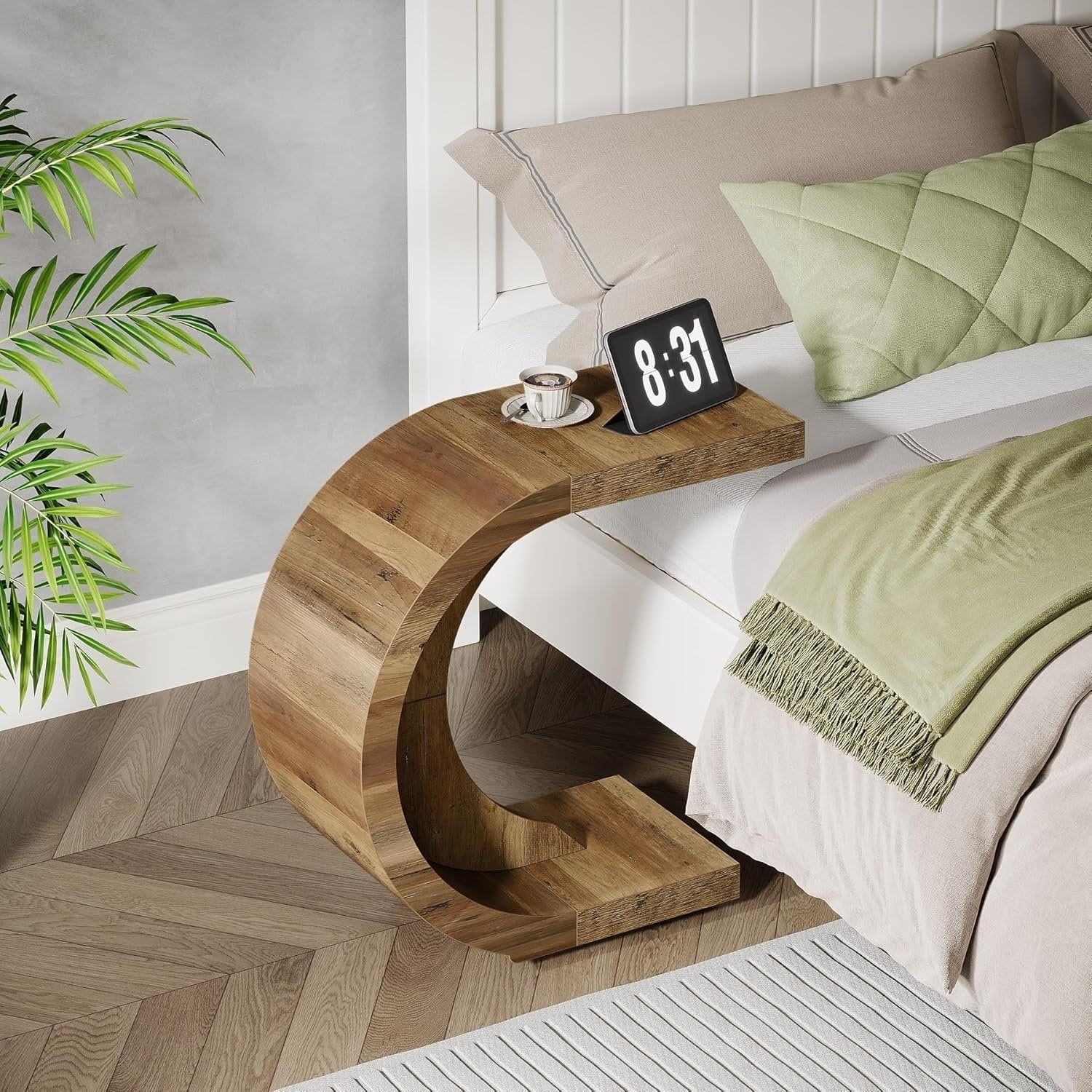 Tribesigns Table d'appoint en forme de C, Table basse Table de chevet étroite