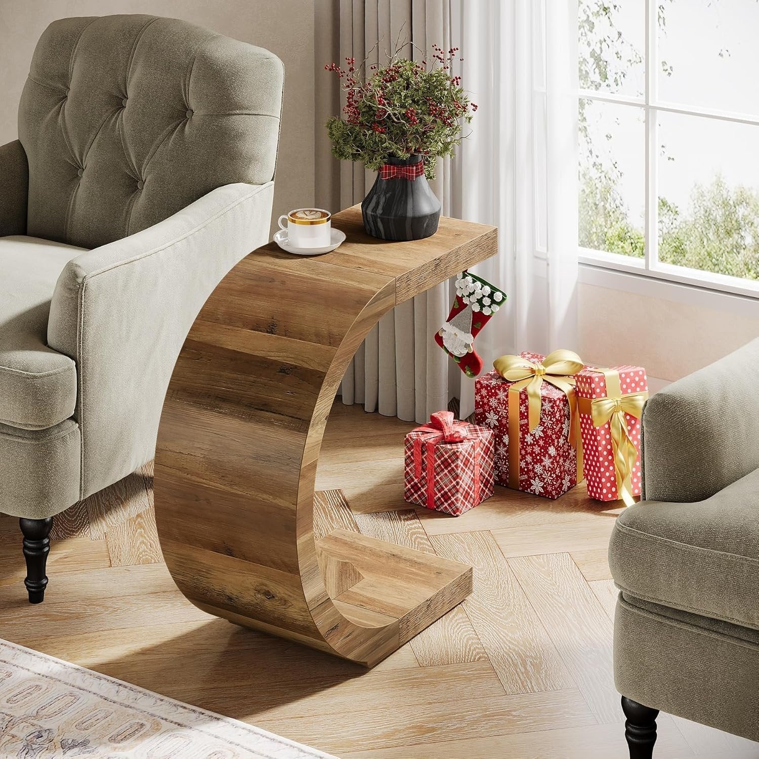 Tribesigns Table d'appoint en forme de C, Table basse Table de chevet étroite