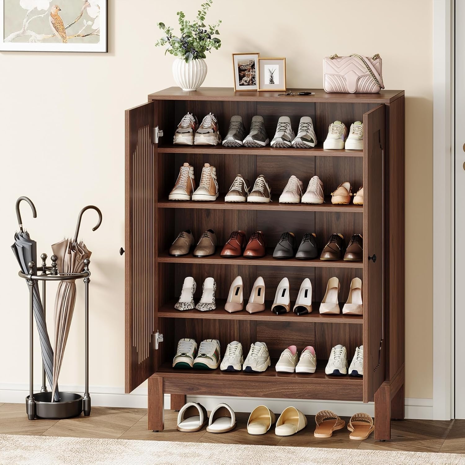 Tribesigns Schoenenkast met 6 Niveaus met Deuren, Houten Schoenenorganizer