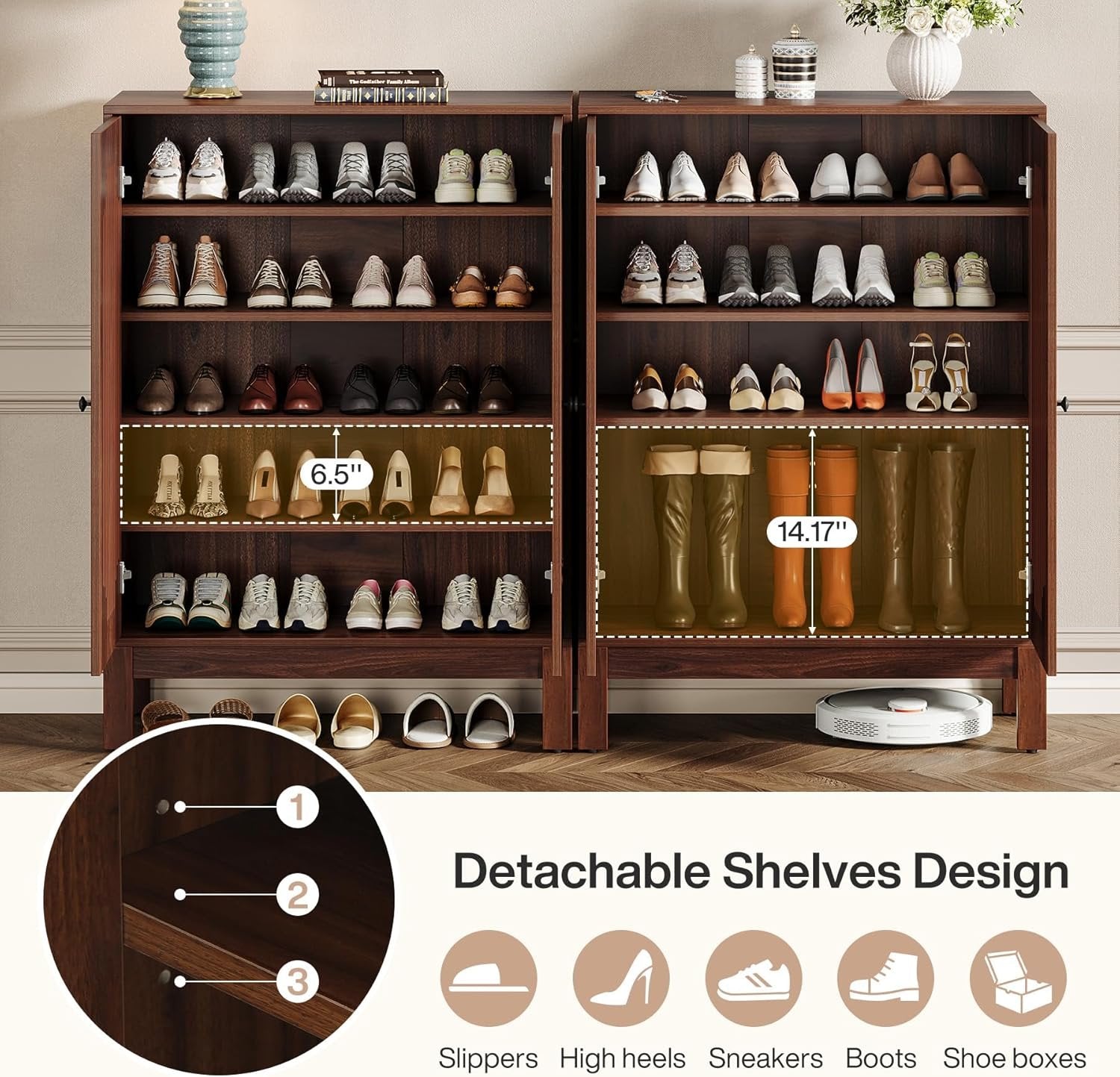 Tribesigns Schoenenkast met 6 Niveaus met Deuren, Houten Schoenenorganizer