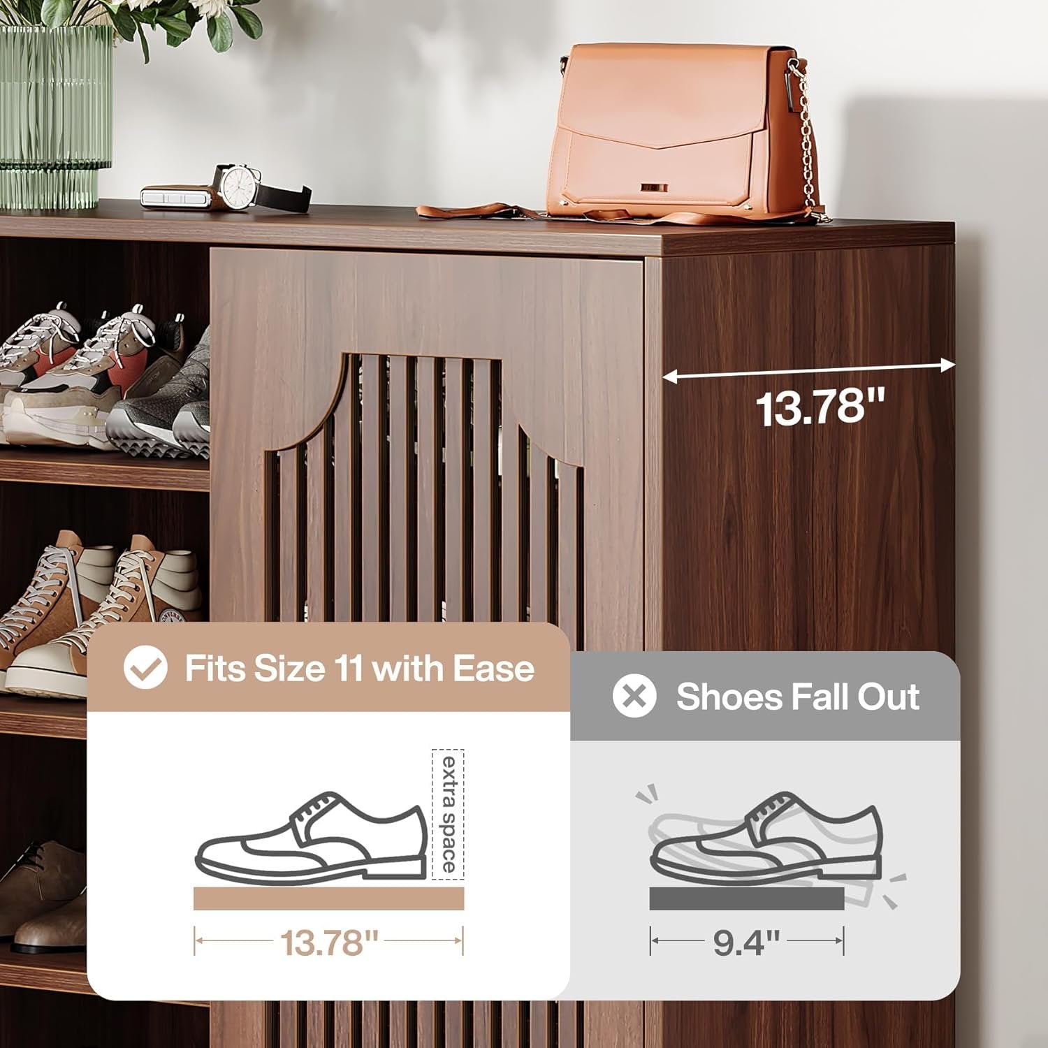 Tribesigns Schoenenkast met 6 Niveaus met Deuren, Houten Schoenenorganizer