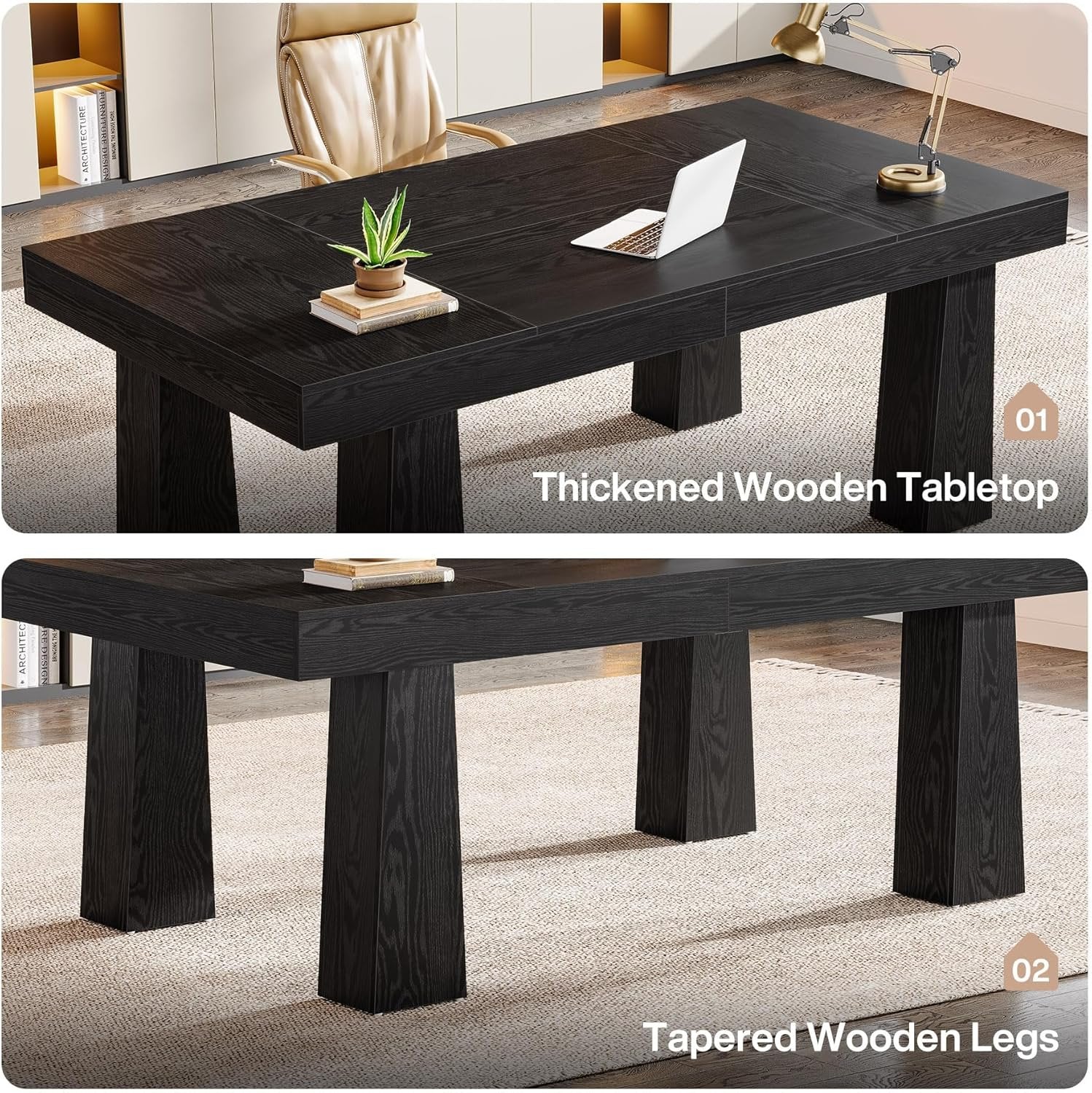 Tribesigns Bureau d'ordinateur de 160 cm, Bureau de style industriel moderne avec pieds coniques renforcés en noir