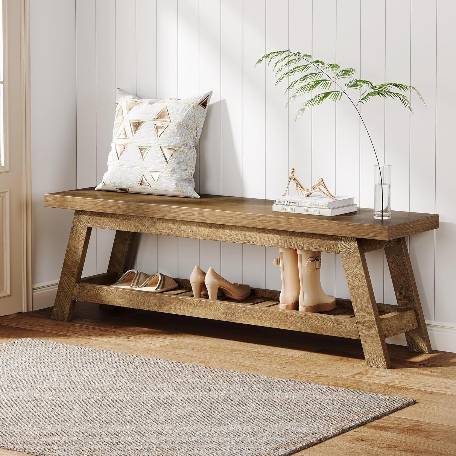 Tribesigns Banc de rangement 140 cm en bois de noyer clair pour chambre à coucher