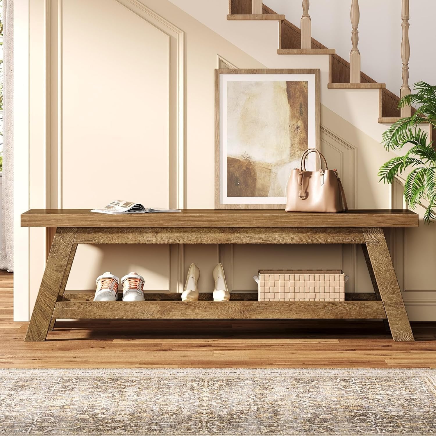 Tribesigns Banc de rangement 140 cm en bois de noyer clair pour chambre à coucher