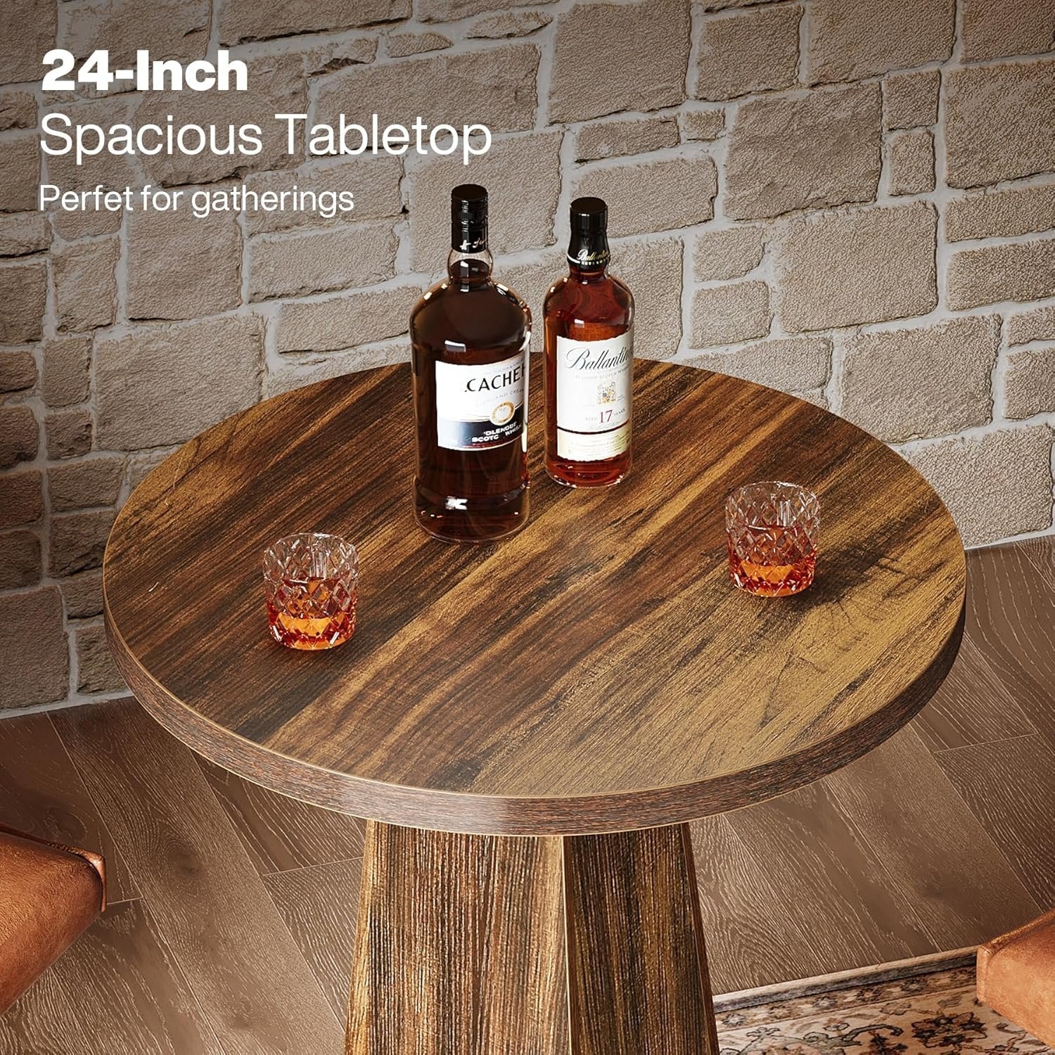Tribesigns Ronde bartafel 95 cm hoog, Houten bistro/pubtafel met metalen ringvormige voetensteun voor café, cocktail