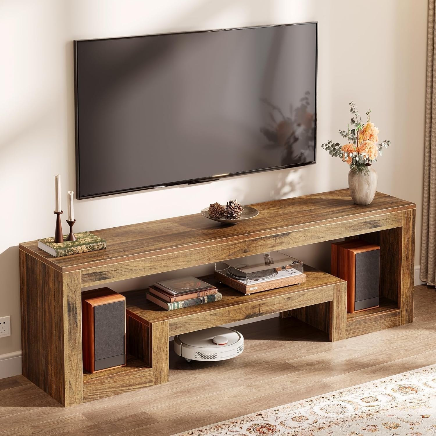 Tribesigns Tv-meubel van 63 inch voor 55/60/65 inch televisies, Farmhouse Entertainmentcenter