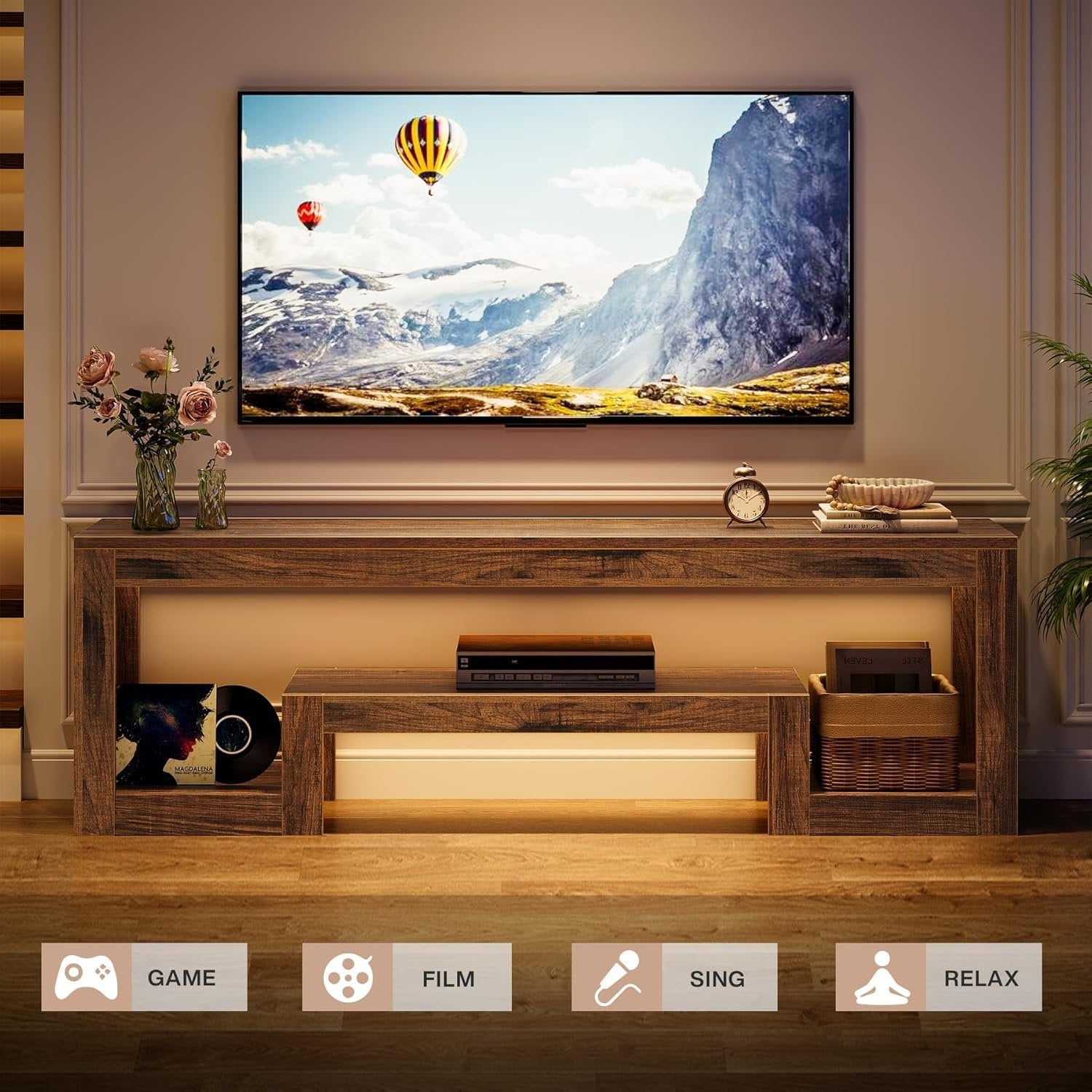 Tribesigns Tv-meubel van 63 inch voor 55/60/65 inch televisies, Farmhouse Entertainmentcenter