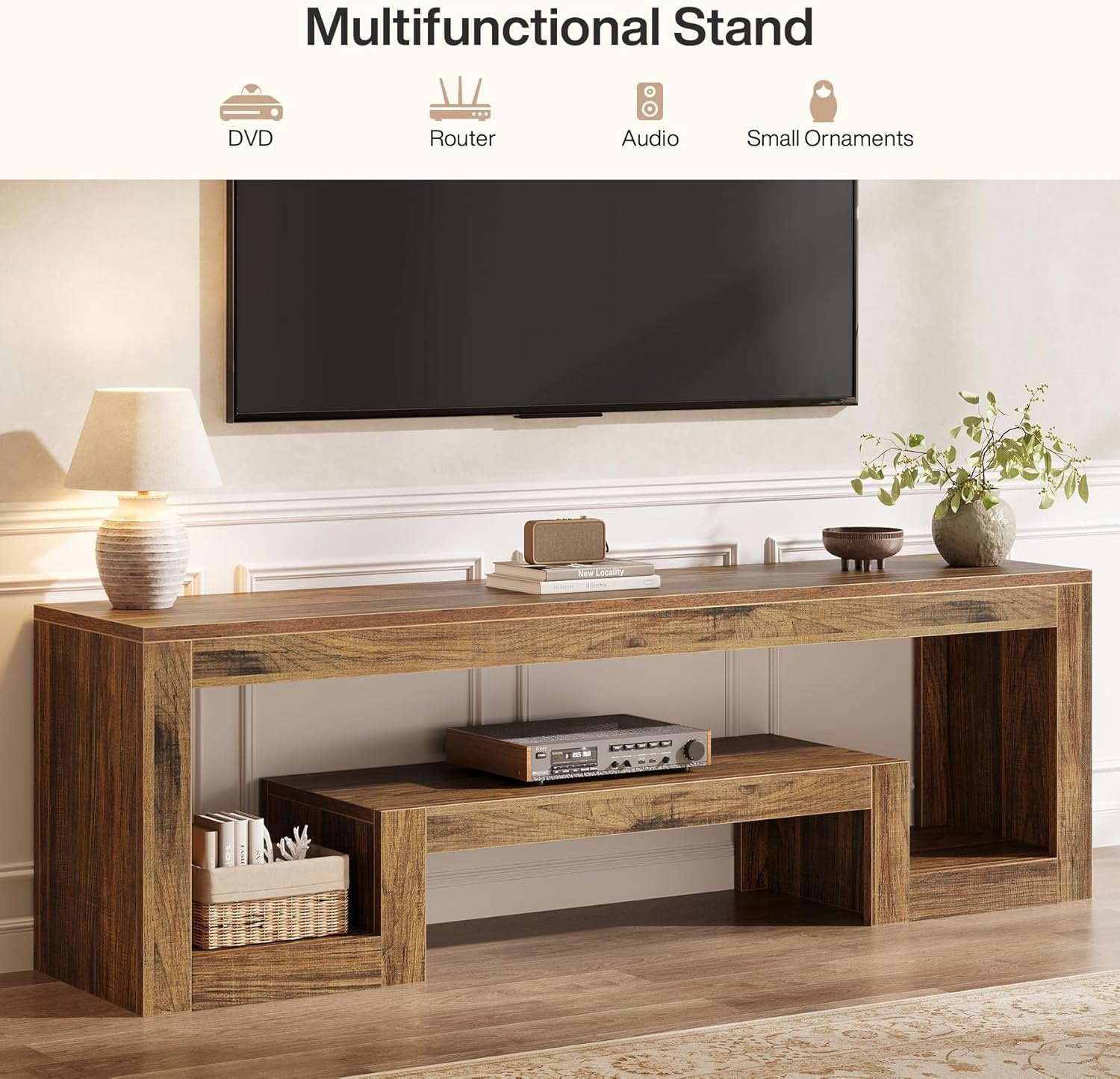 Tribesigns Tv-meubel van 63 inch voor 55/60/65 inch televisies, Farmhouse Entertainmentcenter