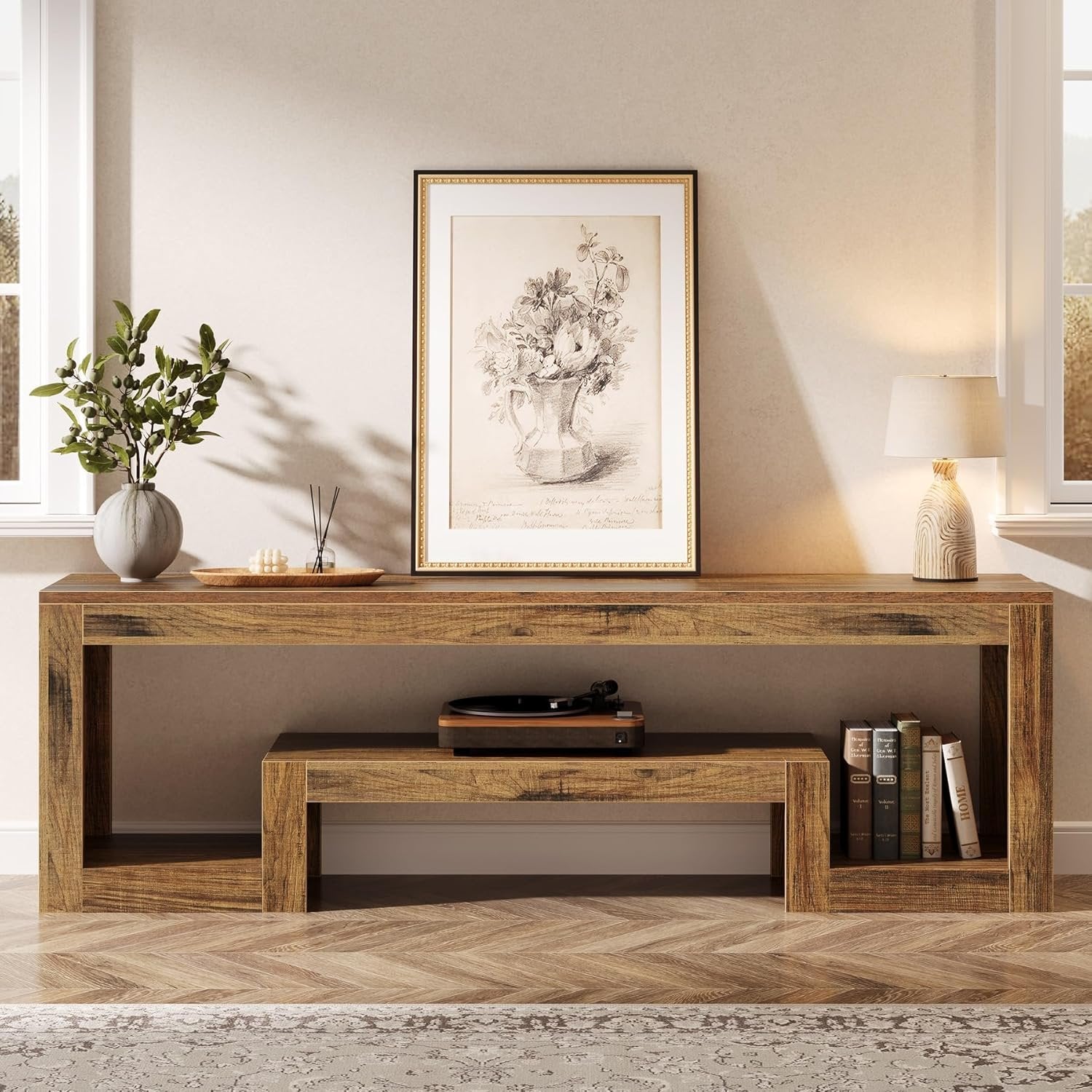Tribesigns Tv-meubel van 63 inch voor 55/60/65 inch televisies, Farmhouse Entertainmentcenter