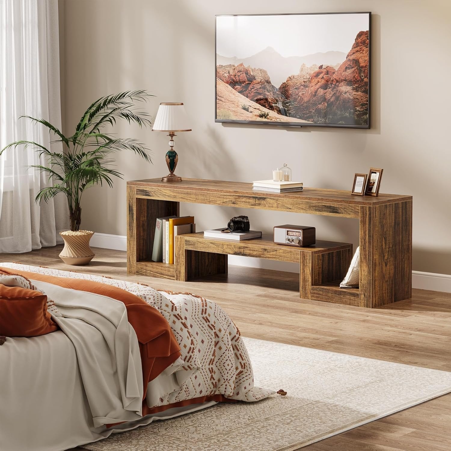 Tribesigns Tv-meubel van 63 inch voor 55/60/65 inch televisies, Farmhouse Entertainmentcenter