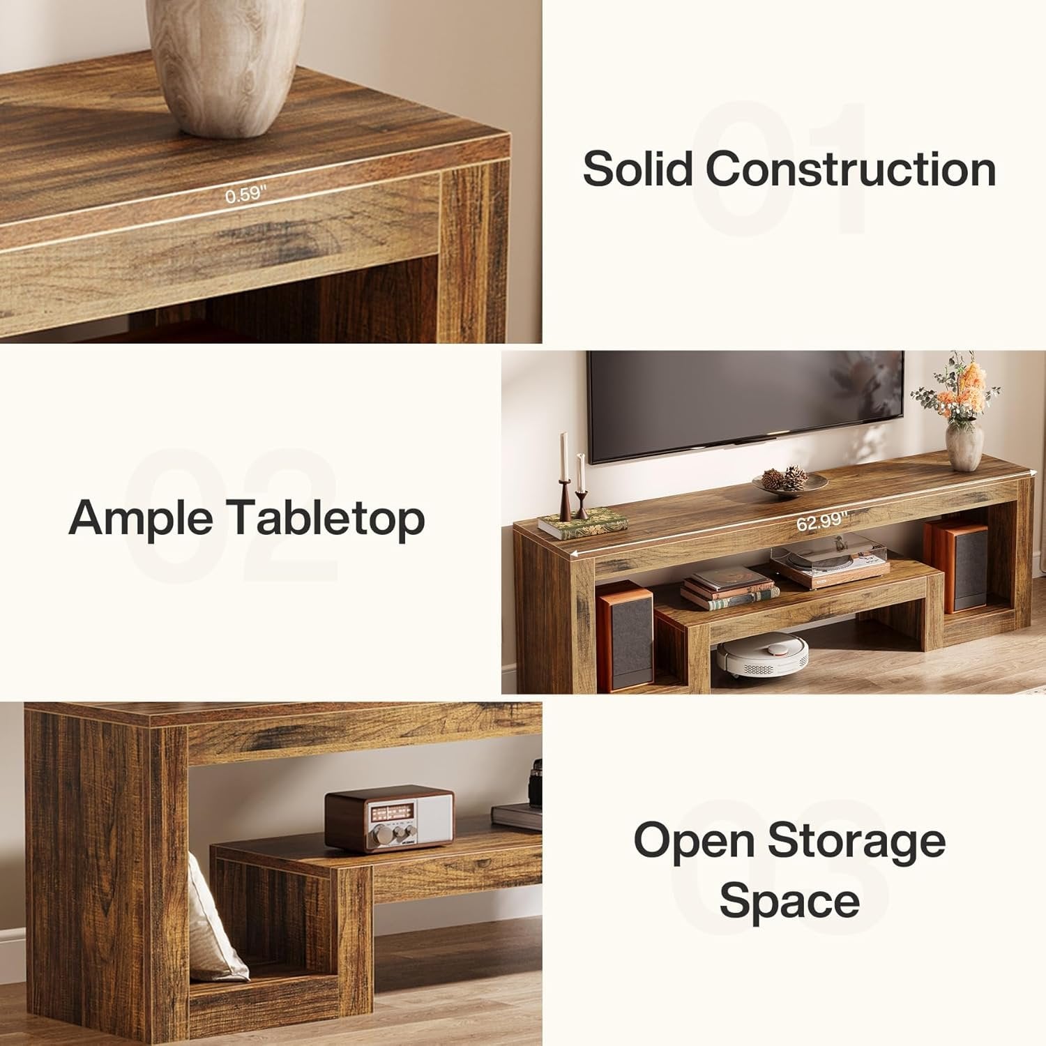 Tribesigns Tv-meubel van 63 inch voor 55/60/65 inch televisies, Farmhouse Entertainmentcenter