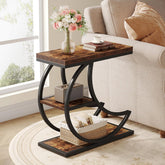 Tribesigns Petite table d'appoint en forme de lune en métal, Table de chevet étroite en bois 3