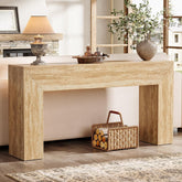 Salontafel 160 cm met travertijnlook, Smalle consoletafel voor hal en woonkamer met stabiele structuur 3