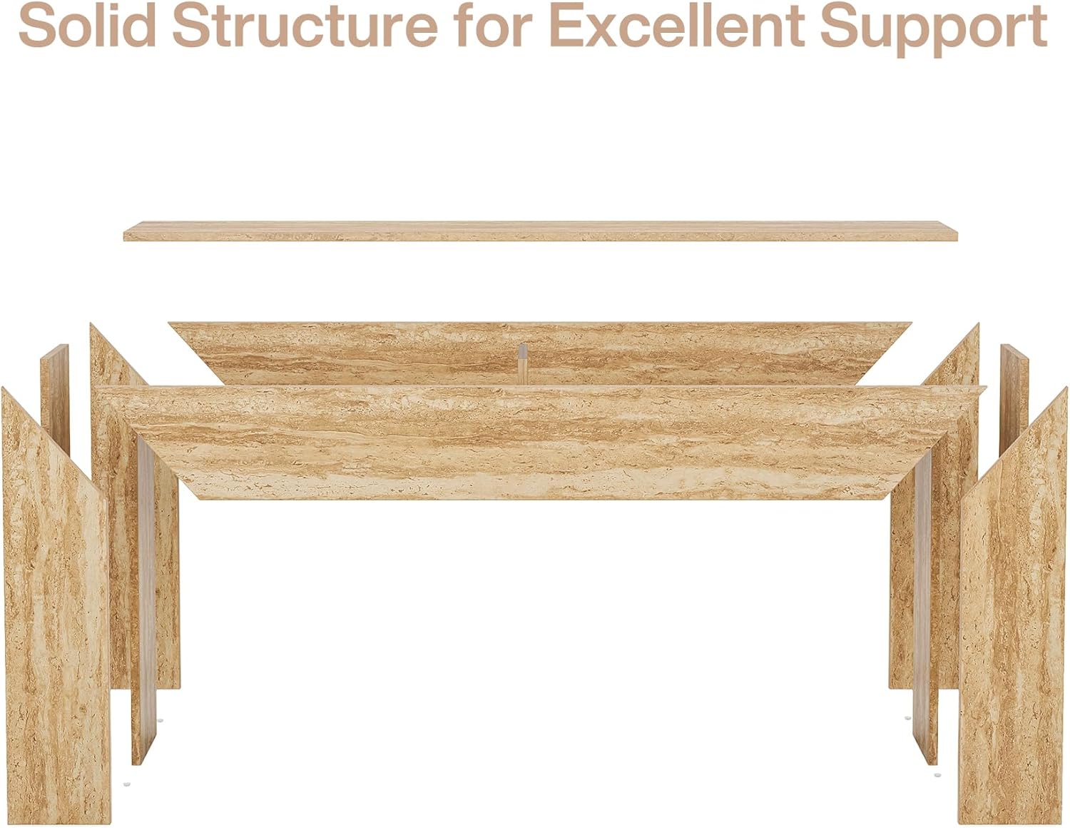 Salontafel 160 cm met travertijnlook, Smalle consoletafel voor hal en woonkamer met stabiele structuur