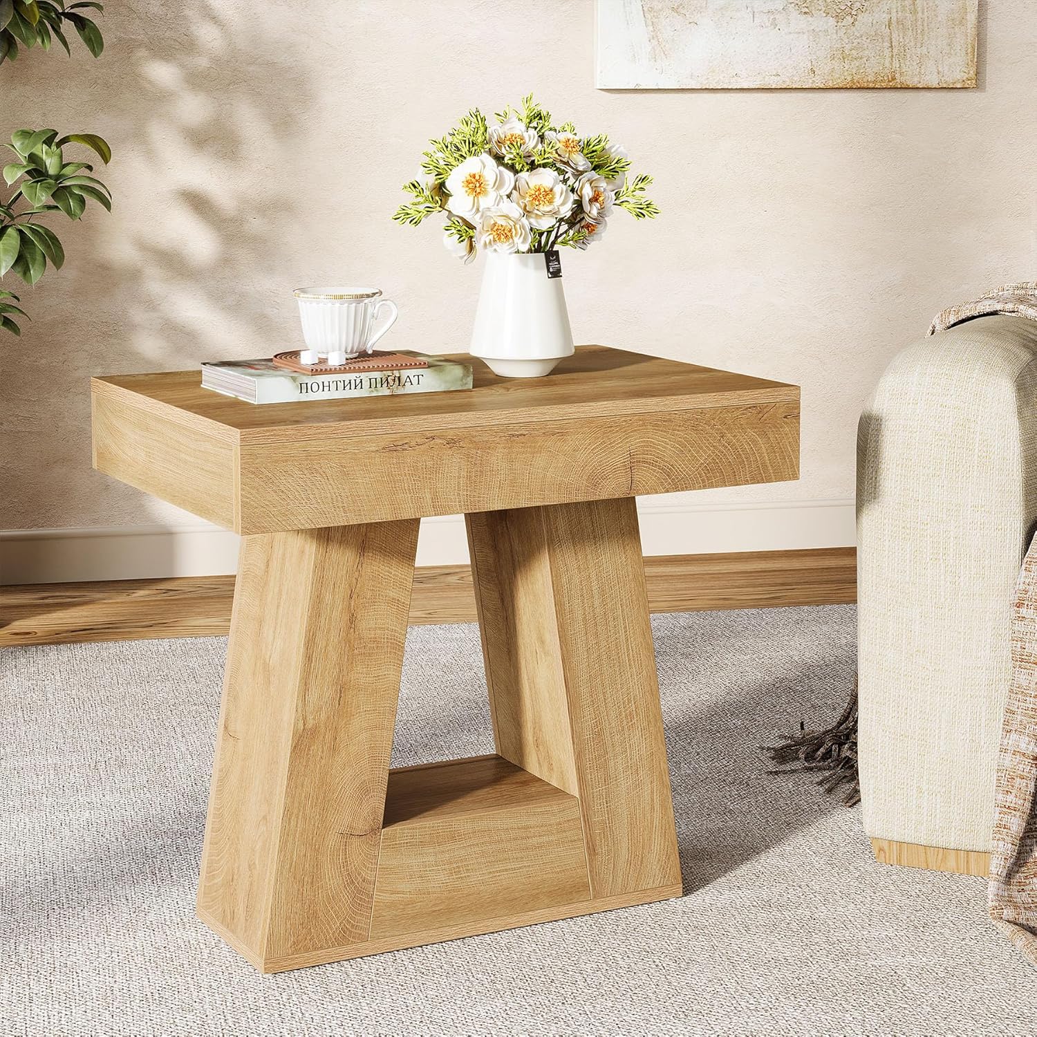2-laags smalle bijzettafel met 60 cm brede basis