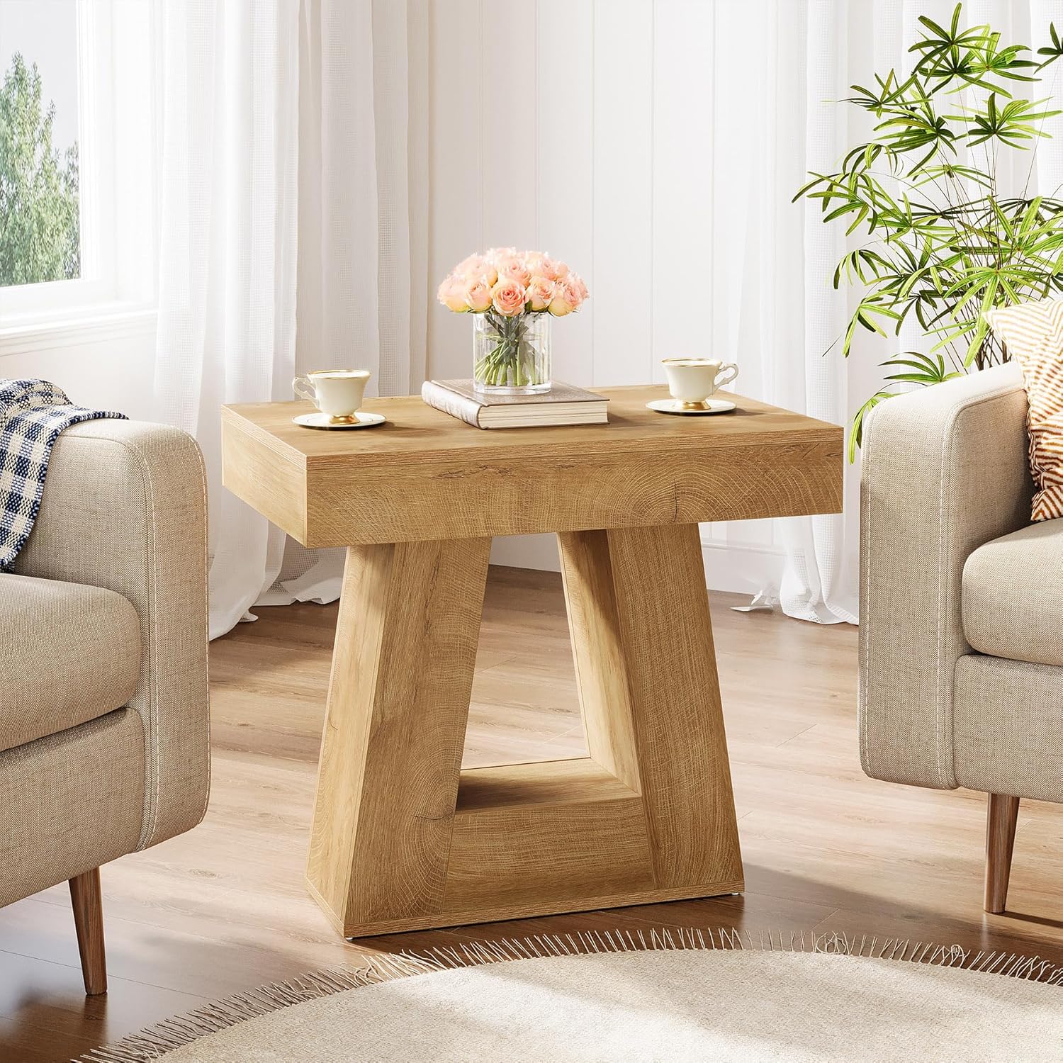 2-laags smalle bijzettafel met 60 cm brede basis