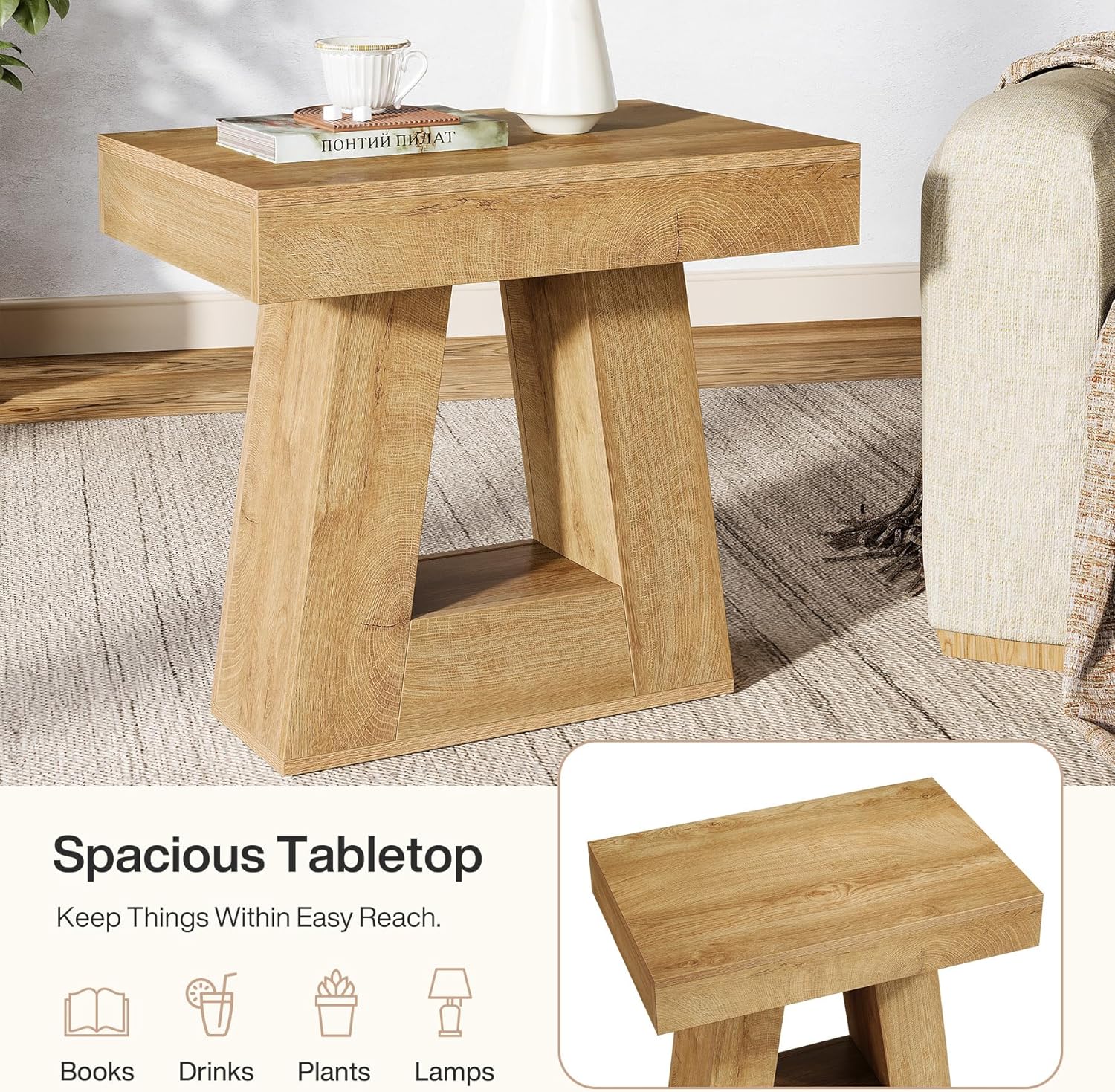 2-laags smalle bijzettafel met 60 cm brede basis
