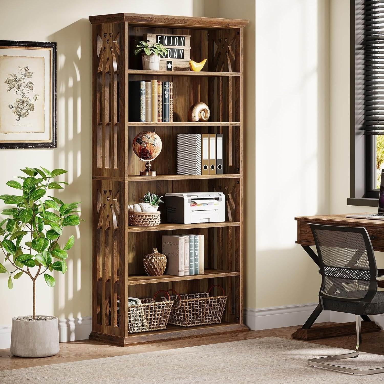 Tribesigns Boekenkast met 6 Niveaus, 190 cm Hoog, Grote Vrijstaande Boekenplank Display Rek