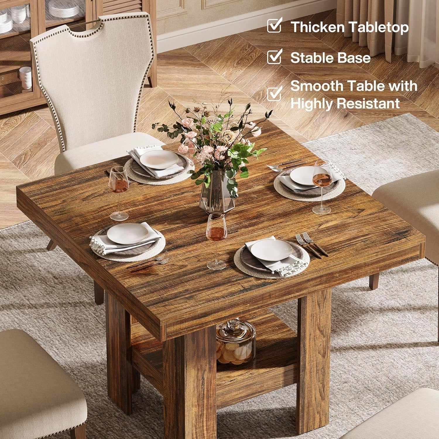 Tribesigns Table à Manger pour 2 Personnes 80 x 80 x75 cm, Carré Table de Salle à Manger Industrielle