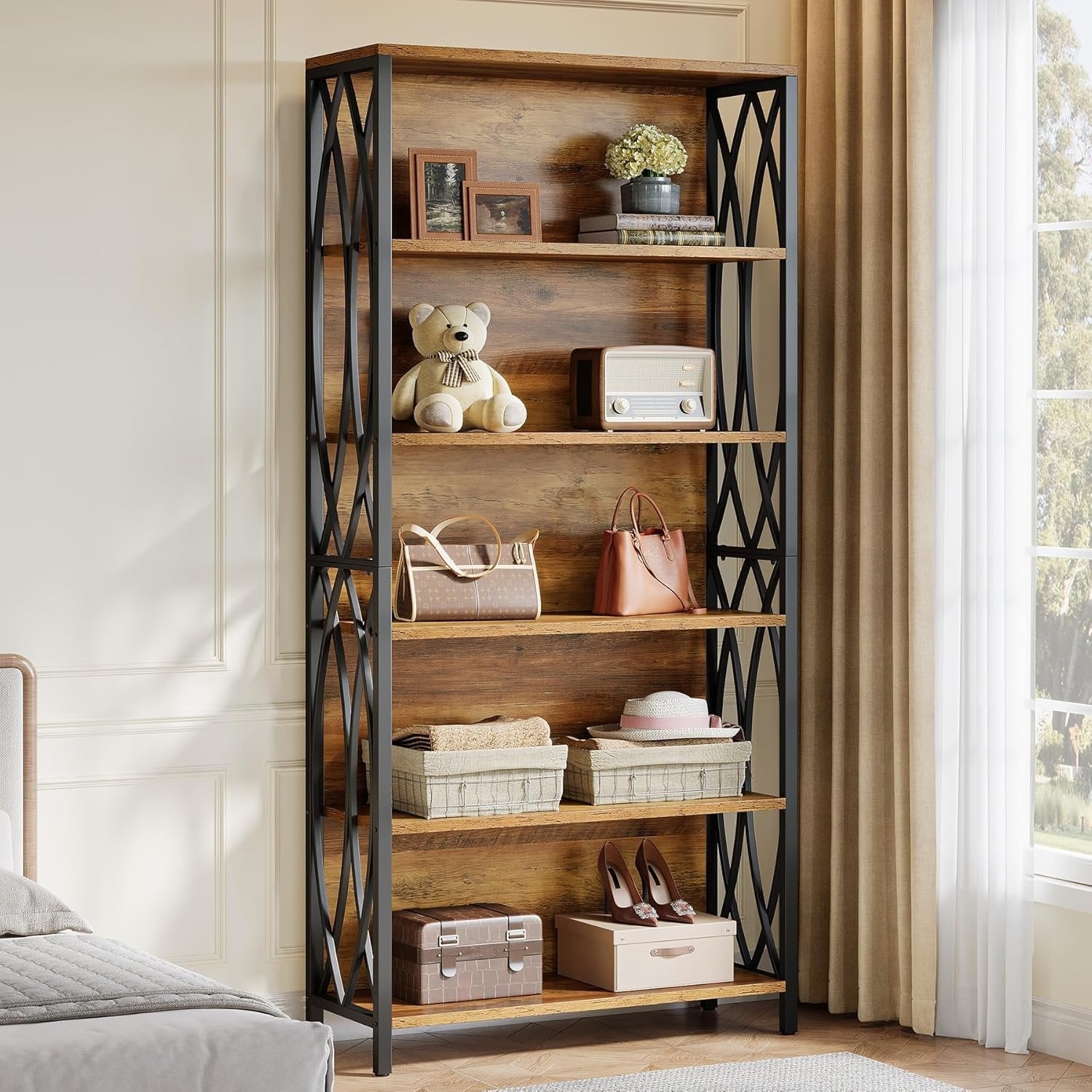 Tribesigns 180 cm Hoge Boekenkast, Industriële Boekenkast met 6 Planken en Geometrisch Metalen Frame