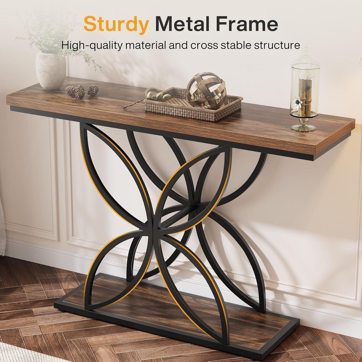 Tribesigns Table console industrielle pour entrée, Table basse avec pied papillon en métal unique