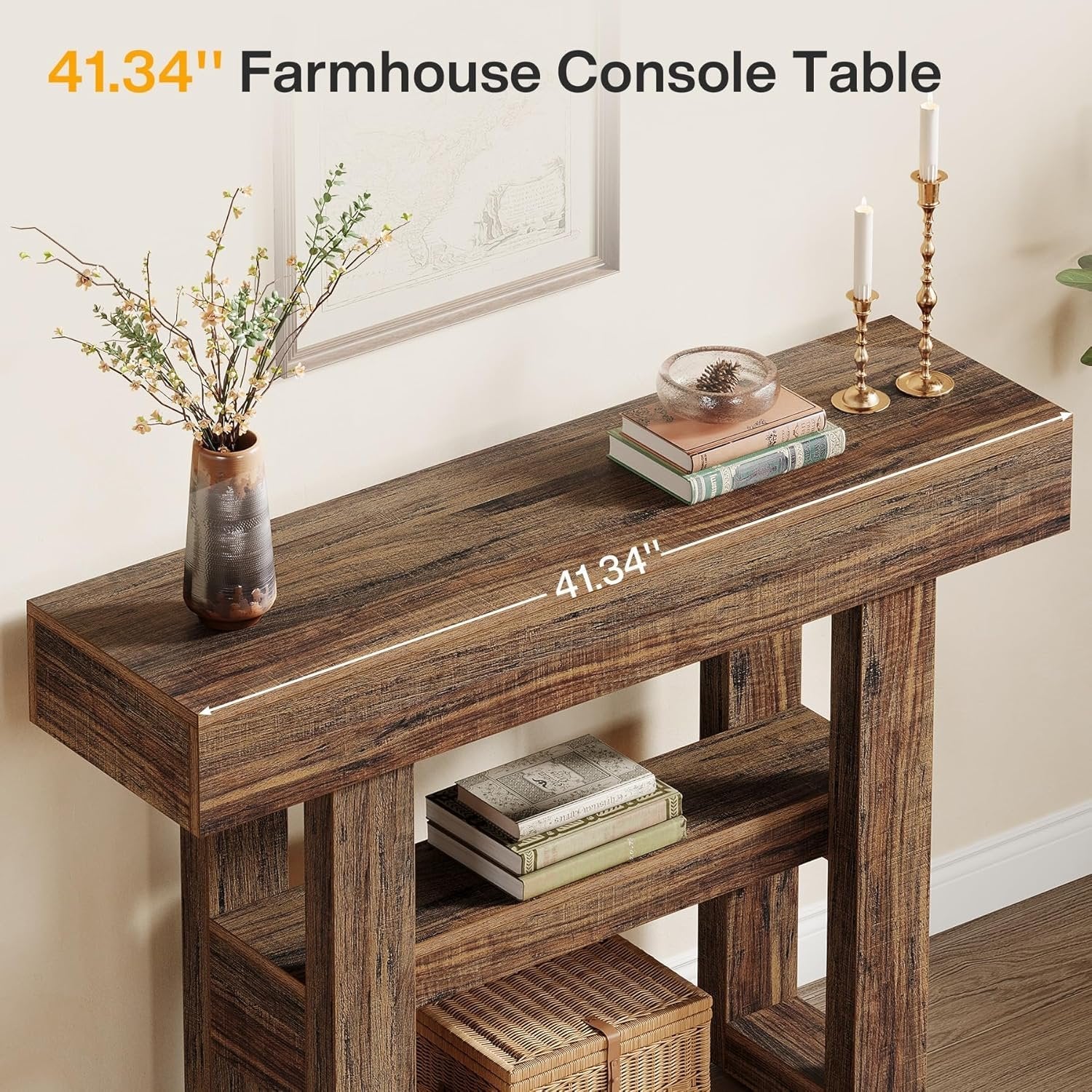 Tribesigns Farmhouse Smalle 2-laags consoletafel, Entreetable met opbergvakken