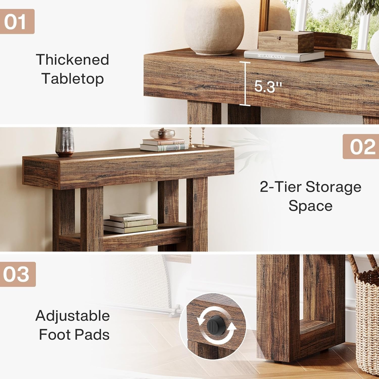 Tribesigns Farmhouse Smalle 2-laags consoletafel, Entreetable met opbergvakken