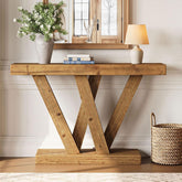 Tribesigns Massief houten wandtafel 120 cm met dubbele V-vormige basis voor woonkamer 3