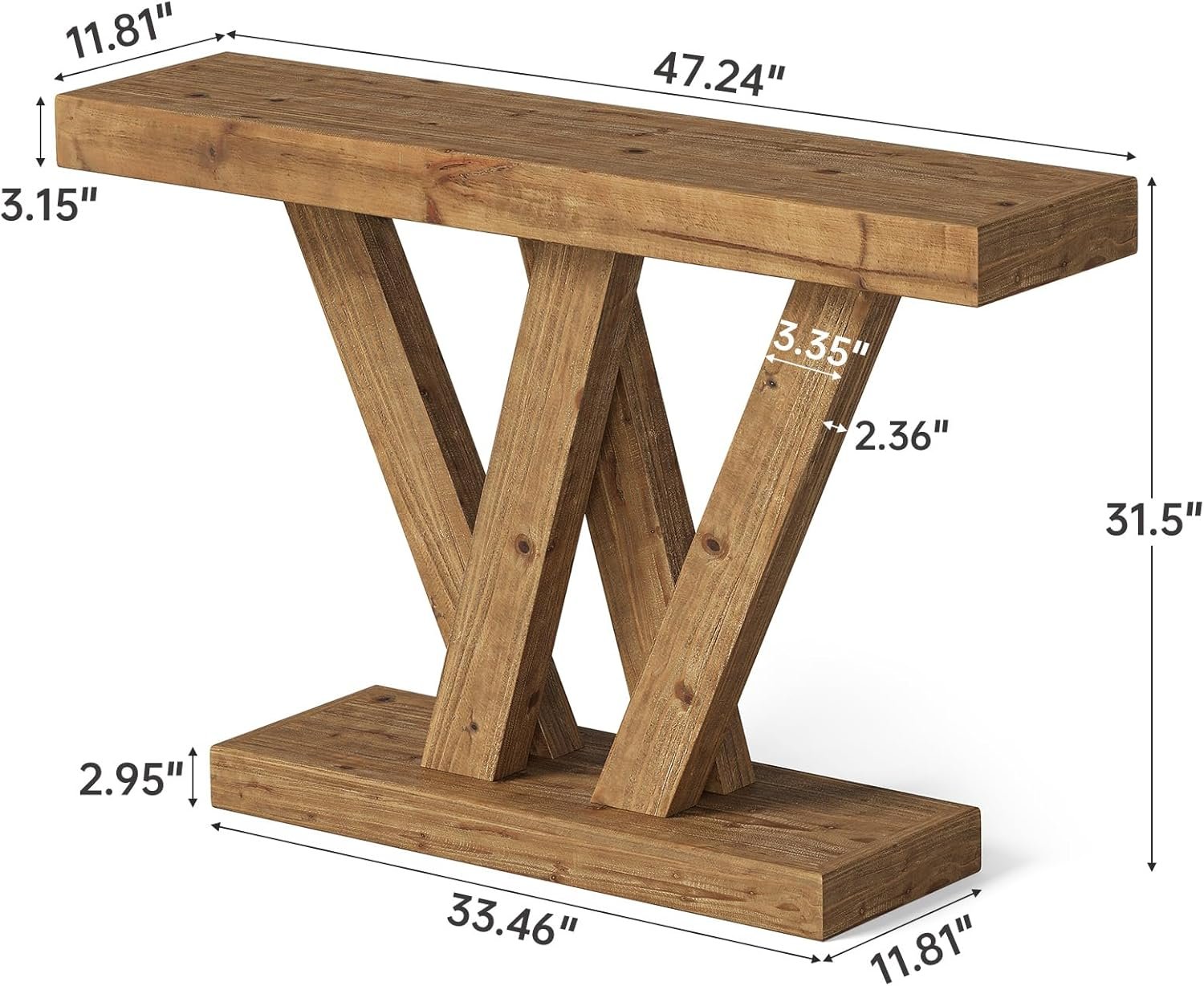 Tribesigns Massief houten wandtafel 120 cm met dubbele V-vormige basis voor woonkamer