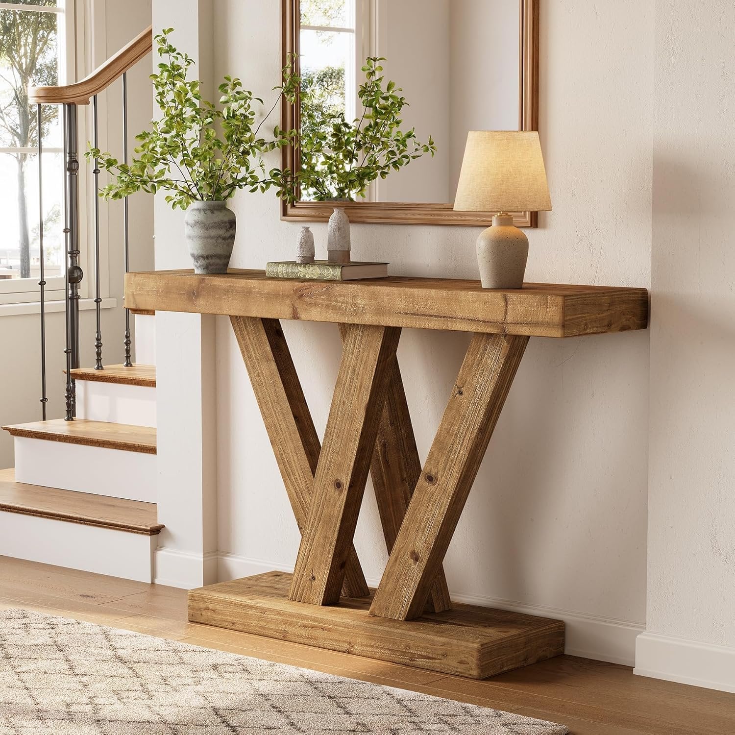 Tribesigns Massief houten wandtafel 120 cm met dubbele V-vormige basis voor woonkamer
