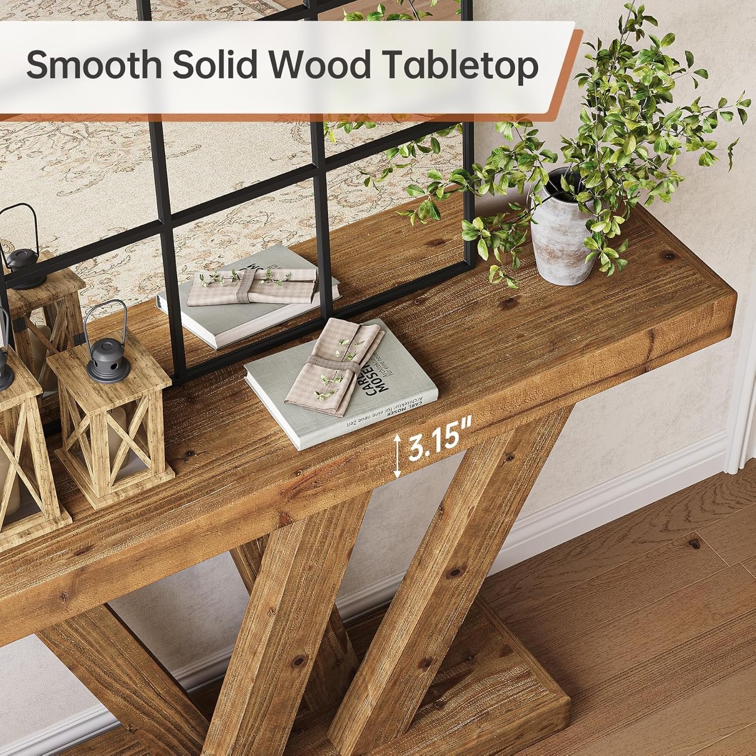 Tribesigns Massief houten wandtafel 120 cm met dubbele V-vormige basis voor woonkamer