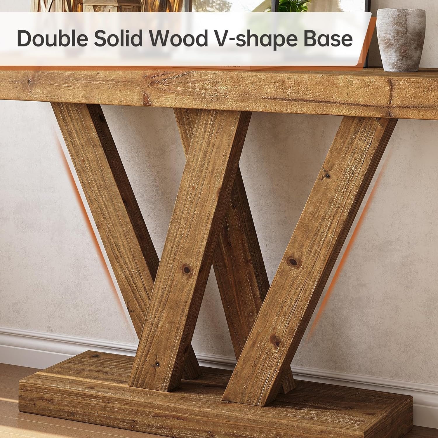 Tribesigns Massief houten wandtafel 120 cm met dubbele V-vormige basis voor woonkamer