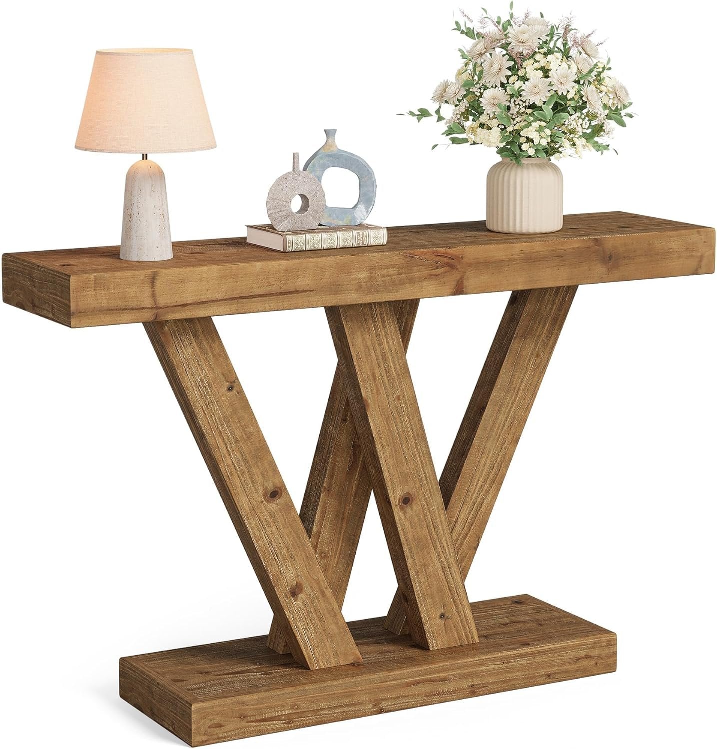 Tribesigns Massief houten wandtafel 120 cm met dubbele V-vormige basis voor woonkamer