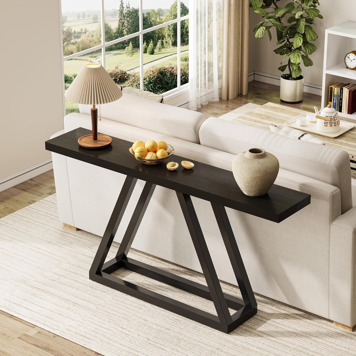 Tribesigns Console industrielle étroite de 160 cm, Table d'entrée moderne noire pour salon et hall d'entrée